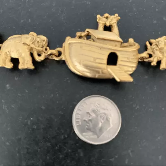 Vintage Noah’s Ark Charm Link Bracelet in Gold by AJC Collectible Gift 7” NEW