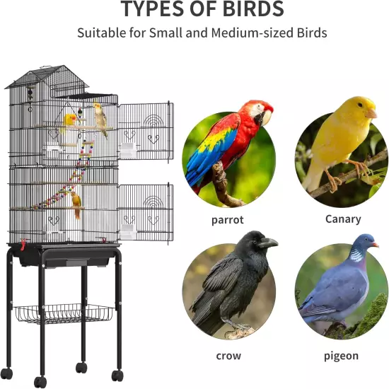 62 inch Metal Bird Cage, Large Parakeet Cages for Parrot, Cockatiel, Lovebird