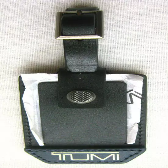 TUMI LUGGAGE BAG ID TAG NEW, BLACK, DARK NAVY STRIP, SILVER LOGO 3 1/4" x 2 1/8"