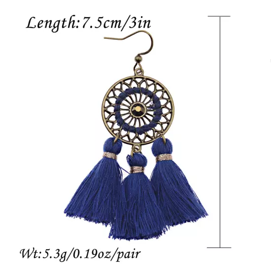 Fashion Women Bohemian Earrings Long Tassel Fringe Drop Dangle Ear Stud Jewelry