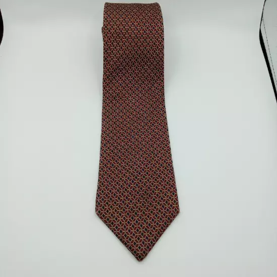 Brooks Brothers Makers Mens Silk Foulard Tie-Burgundy Navy Gold 60" Necktie Vtg