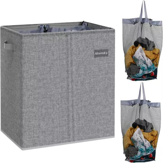 Double Laundry Hamper Collapsible Laundry Basket，145L Clothes Hamper 2 Section w