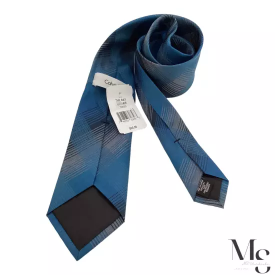 $65 Calvin Klein Blue Plaid Luxury Silk Bled Tie W: 3" NWT