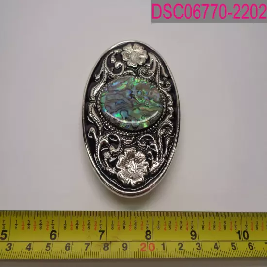 Women's Western Style Belt Buckle with Gem, Flowers, Silver/ Black 3-1/2"x2-1/2"