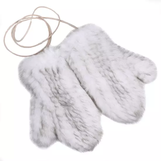 Luxury Women's Genuine Rabbit Fur Textile Knitted Mittens Winter Warm Gloves