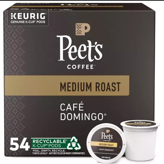 54-Ct Peet's Coffee Medium Roast K-Cup Pods Cafe Domingo BB 10/24