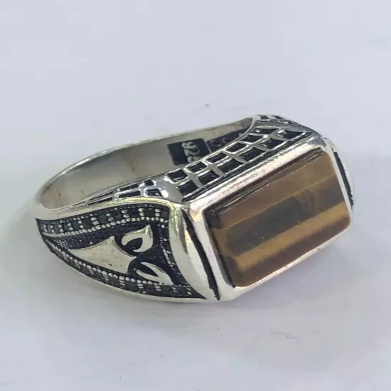 Tiger Ring Men Silver 925,Yemen,Aqeeq,,Rare,Royal,Luxuryخاتم عقيق يمني تايجر