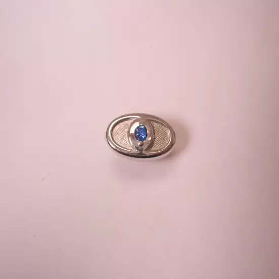 1/2" Blue Rhinestone & Silver Tone Oval Vintage Tie Tack Lapel Pin q119