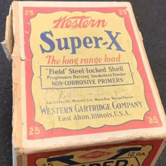 Antique Empty Box of Western Super - X 12 Gauge Shotgun Shells - Two Piece Box