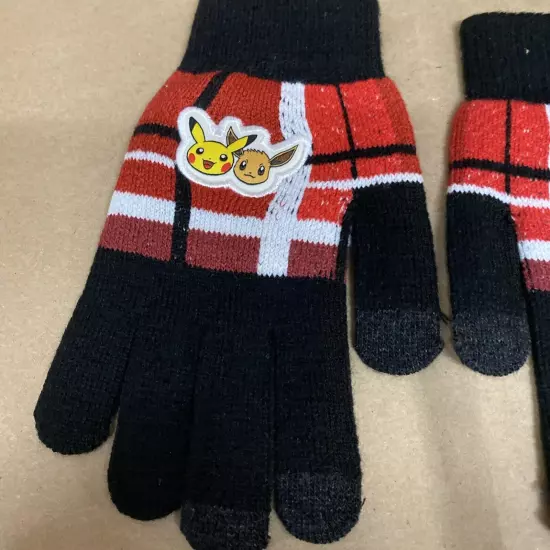 Pokémon Pikachu & Eevee Red & Black Plaid Touch Screen Gloves adult One Size