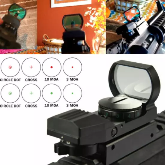 Tactical Red/Green Dot Sight Reflex Open 33mm Optics 4 Reticles Picatinny Rail