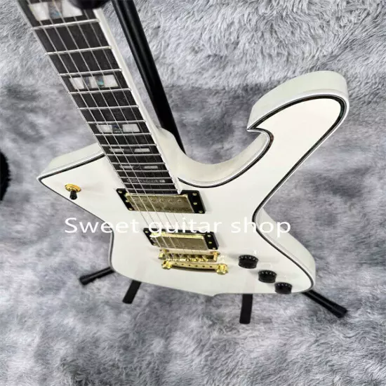 New White Iceman Electric Guitar Gold Hardware Fixed Bridge 2H Pickup Solid Body