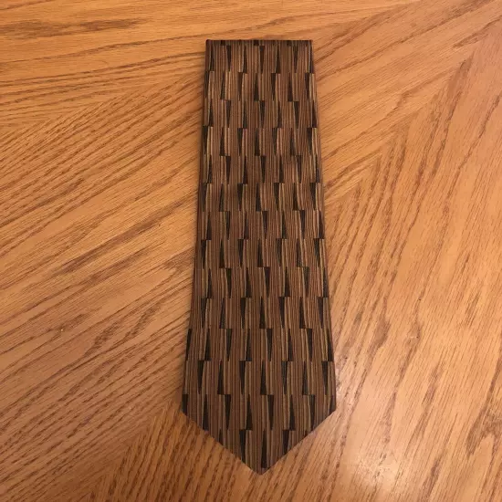 XMI Platinum Silk Tie, Gold Copper & Black Geometric Design