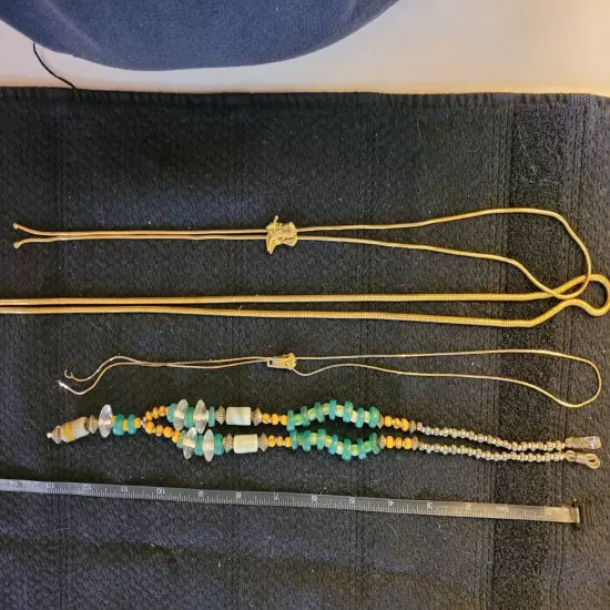 3 Bolo Ties & 1 Glasses Holder Beaded D11