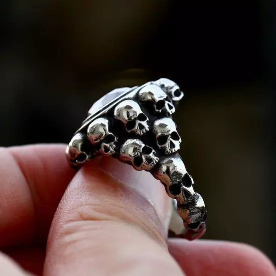 Vintage Red CZ Blood Stone Skull Ring Stainless Steel Punk Classic Wedding Ring