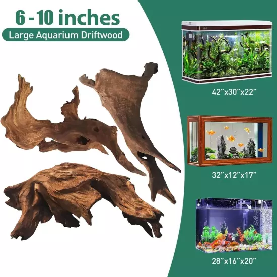 Natural for Aquarium Decor, 3-Piece 6''-10'' Long Large for Decorations on Fi...