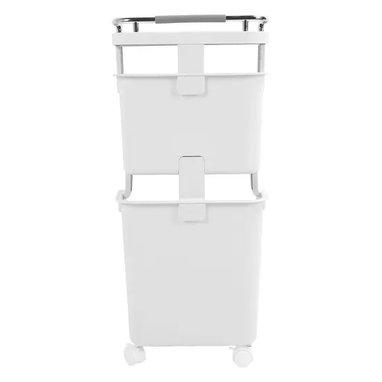 2 Layers Rolling Laundry Hamper PP ABS Laundry Shelf Clothes Storage Basket