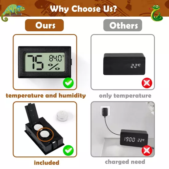 Reptile Thermometer and Humidity Gauge,2PCS Digital Adhesive Reptile Hydromet...