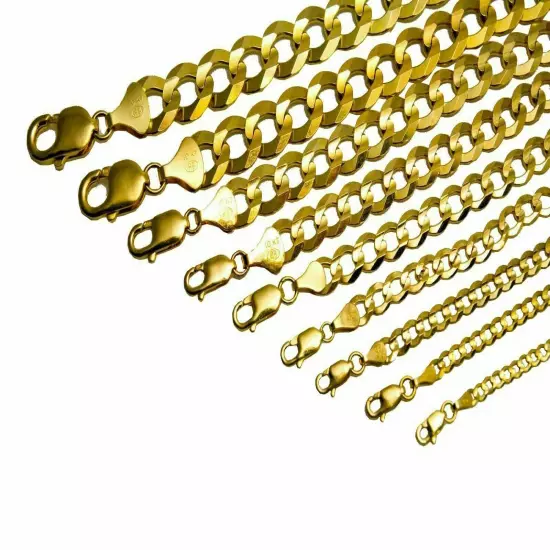 10k Yellow Gold Solid 3mm-12mm Cuban Link Chain Necklace Bracelet 7"-30"