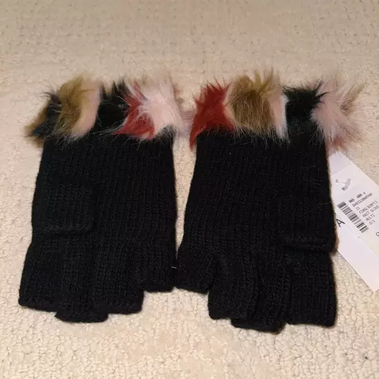 Adrienne Landau Wool Blend Black Convertible Gloves with Multicolour Faux Fur