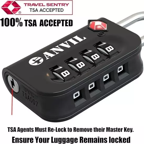 TSA Approved Luggage Lock - 4 Digit Combination, 10,000 Combinations, Easy-Read