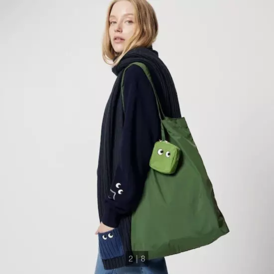 ANYA HINDMARCH by Uniqlo Packable Tote Bag Green Keychain Charm NWT