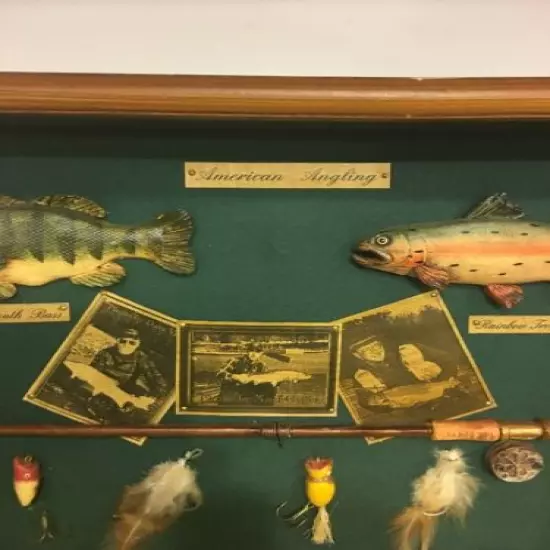 Vintage American Angling Fishing Shadow Box,home Cabin Or Den Decor