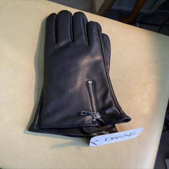 Dsane Women's Size L Black Faux Leather Touchscreen Winter Driving Gloves NWT