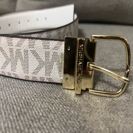 Michael Kors Unisex 30mm Reversible MK Logo Leather Belt, White (L)