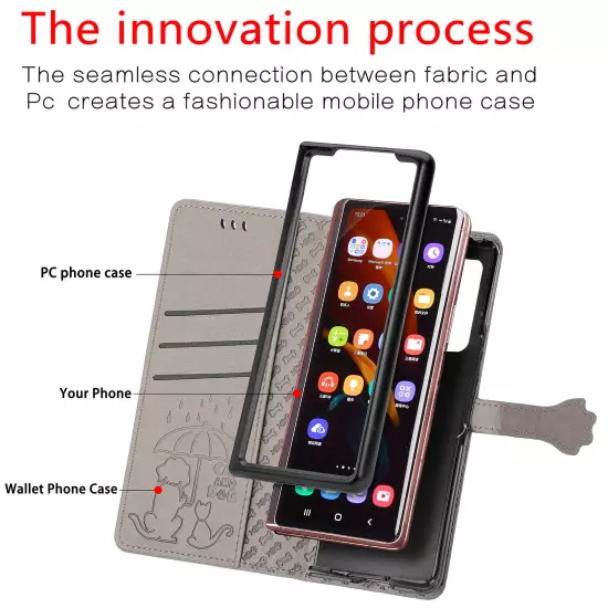 For samsung galaxy z fold 3/4/5/6 Cute PU Leather Flip Phone Case Kickstand NEW