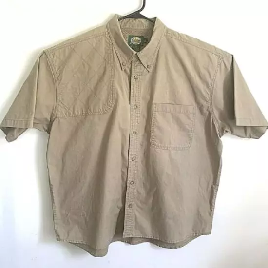 Cabela's Men 2X Hunting Shooting ButtonUp Cotton Canvas Khaki Shirt Short Sleeve