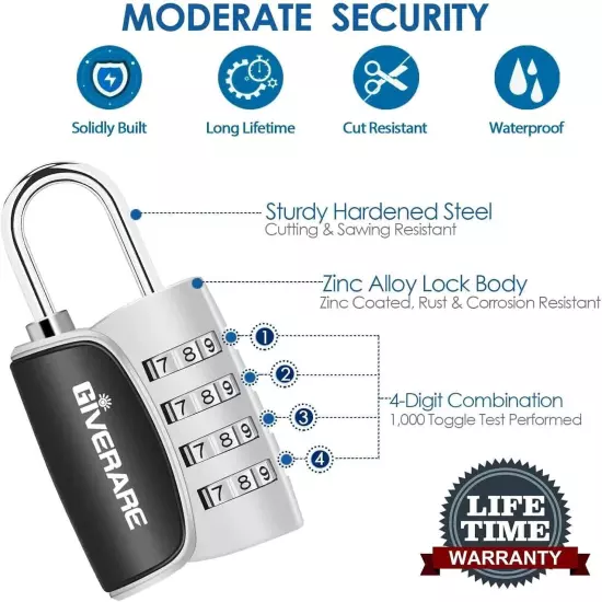 giverare 2 pack combination lock, 4-digit padlock keyless, resettable luggage lo