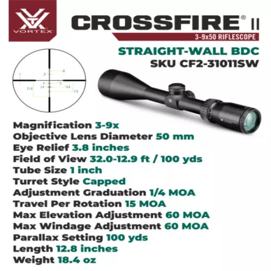 Vortex Optics Crossfire II 3-9x50 SFP Straight-Wall BDC MOA Riflescope