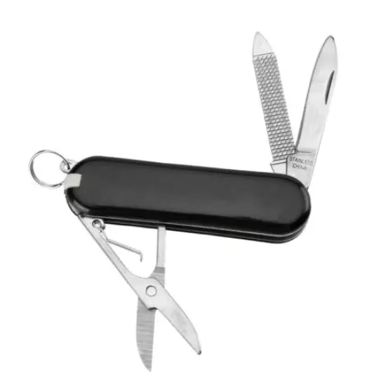 Black Pocket Army Knife Folding Multi-Use Tool Camping Survival 3-use Swiss USA