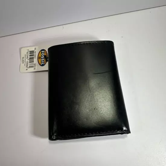 Men's Fossil Wallet, Trifold Black Leather Wallet