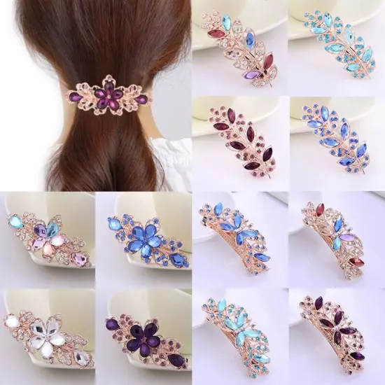 Women's Crystal Rhinestone Flower Hair Barrette Clips Grips Hairpin Jewelry