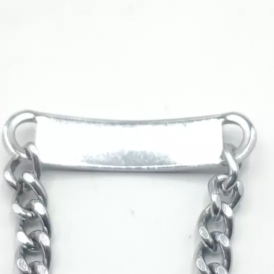 Stainless Steel Link Chain Bracelet Mens Silver Toned ID Panel 7.50 in. Length