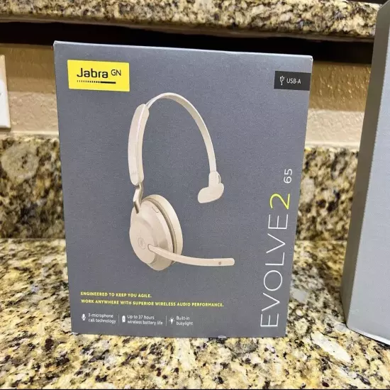 JABRA 26599-899-998 Evolve 2 65 USB-A Mono Headset NEW Open Box END060W Beige