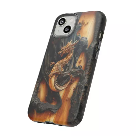 For iPhone, Samsung Galaxy, Pixel - Phone Case Cover - Carved Wood Dragon Print