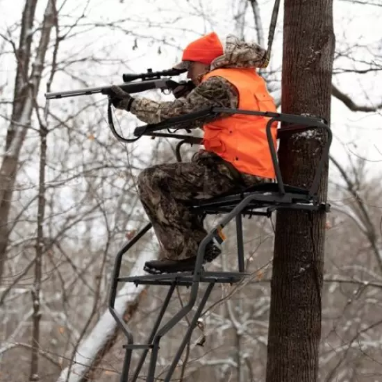 RE649 Rivers Edge Tall 18' Ladder Stand 2 Guy Flip Action Seat Hunters Treestand