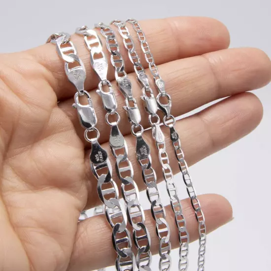 Mariner Link Chain Solid Sterling Silver 925 Italy All Sizes