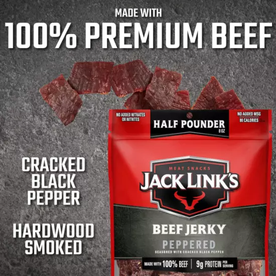 Jack Link's Beef Jerky, Peppered, ½ Pounder Bag Flavorful Meat Snack no MSG