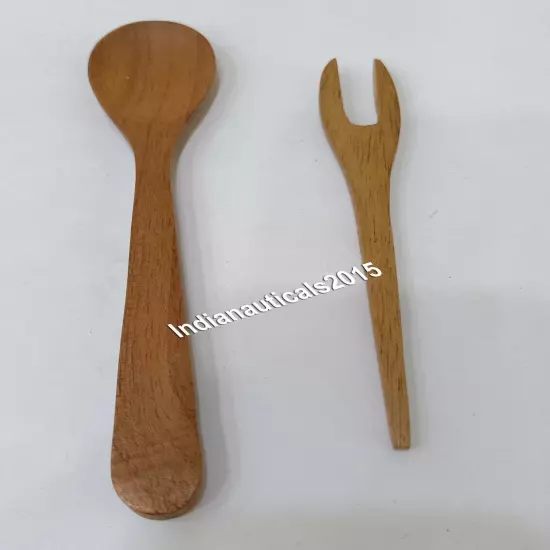 6 Pieces VINTAGE PAIR OF WOODEN SERVING FORK & SPOON W/NAUTICAL ANCHOR DESIGN