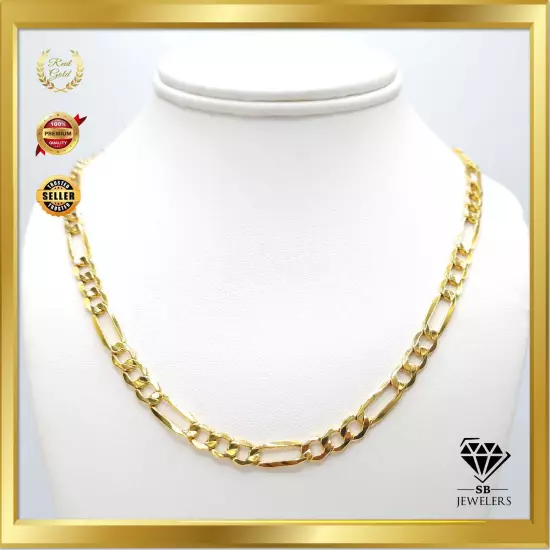 10K Yellow Gold Figaro Link 2mm-10.5mm Unisex Chains 14"-30" Fine Necklace NEW