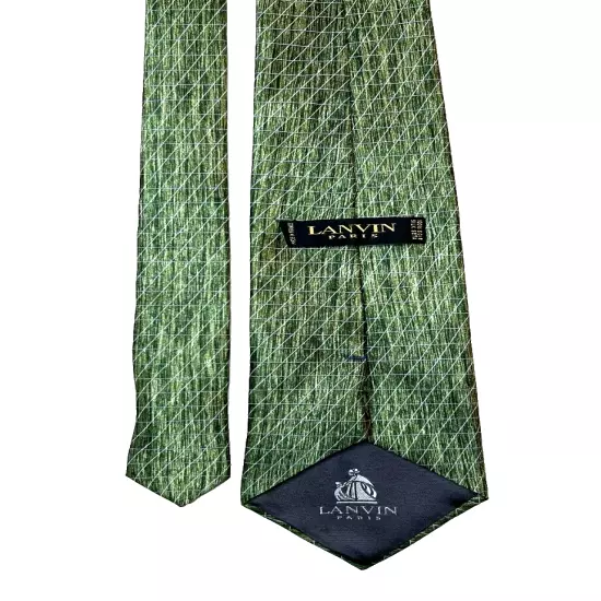 Lanvin Paris designer silk neck tie green geometric pattern