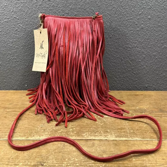 McFadin Stacy & Laurie Red Fringe Handmade Lether Crossbody Bag