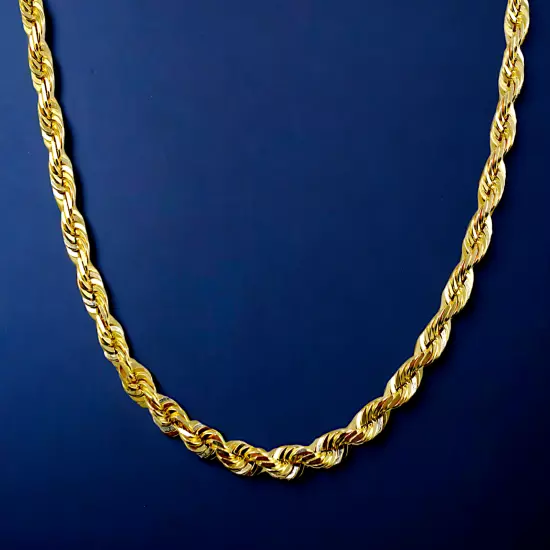 14K Yellow Gold 1mm-10mm Rope Chain Necklace Diamond Cut All Sizes Real 16"-30"