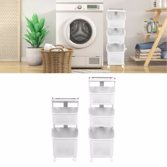 Rolling Laundry Hamper PP ABS Laundry Shelf Clothes Storage Basket Organizer