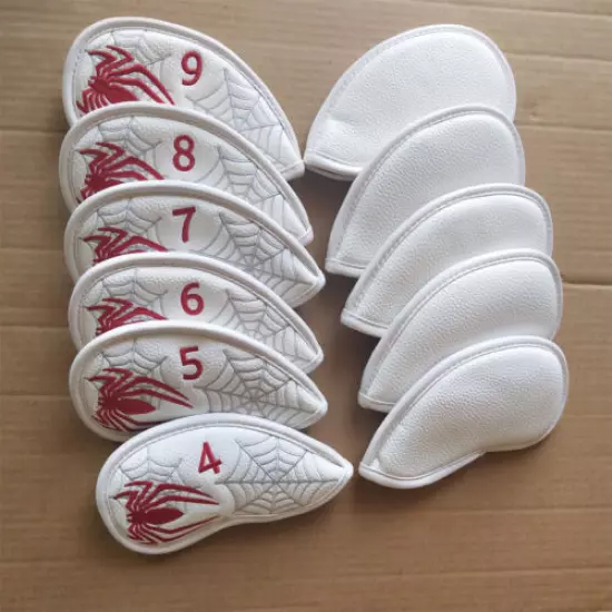 11pcs White Spider Web Golf Club Iron Headcovers 4-9,Pw,Sw,Aw,Lw,X Iron Covers