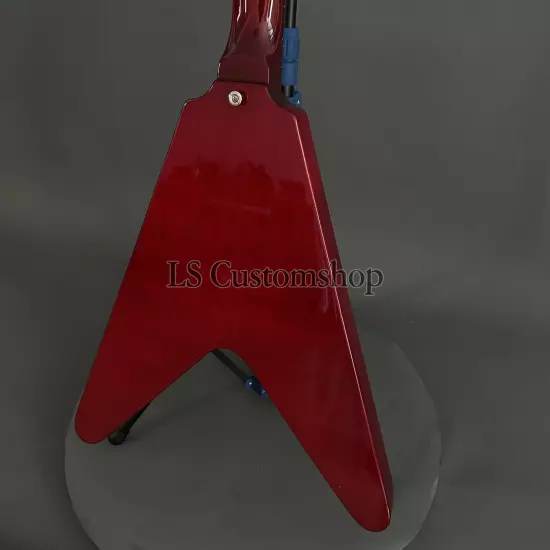 Transparent Red V Shaped Electric Guitar HH Chrome Part Solid Mahogany Fast Ship